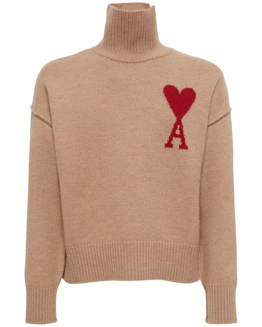 AMI Brown Adc Wool Sweater for men