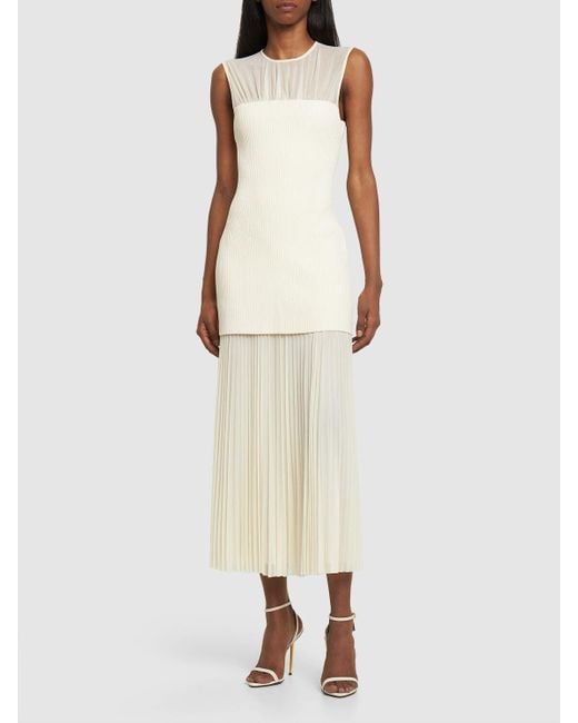 Proenza Schouler Niki Pleated Satin Knit Midi Dress in Natural