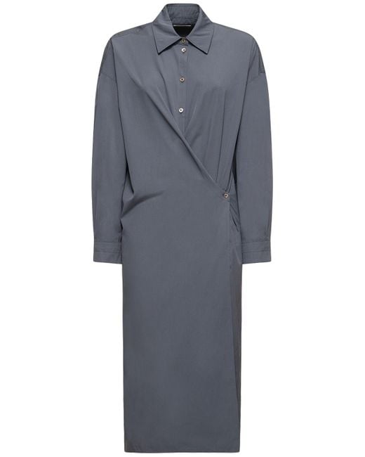 Lemaire Gray Straight Collar Cotton & Silk Midi Dress