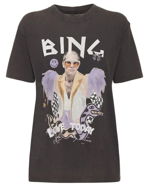 Anine Bing Black Iscreamcolour Elton John Cotton T-shirt