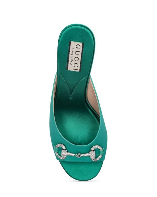 Gucci Green 85Mm Horsebit Viscose & Silk Sandals