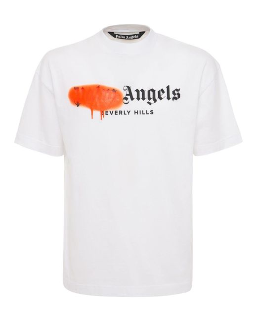 Palm Angels White Beverly Hills Spray Jersey T-shirt for men