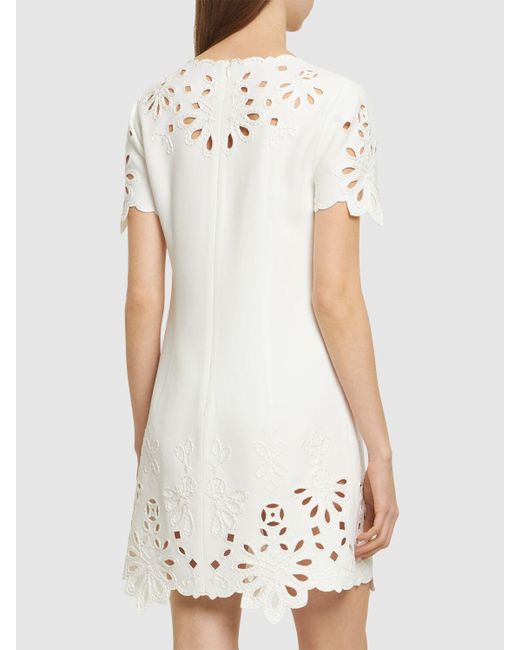 Ermanno Scervino White Embroidered Cady Short Sleeve Mini Dress