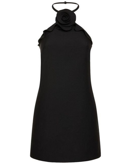 Miniabito in lana e seta con applicazione floreale di Valentino in Black