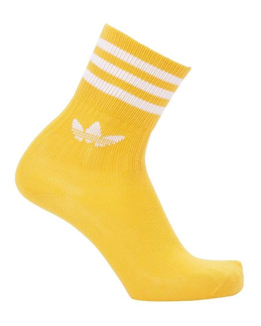 Adidas Originals Yellow Mid Cut Solid Crew 3 Pack Cotton Socks for men