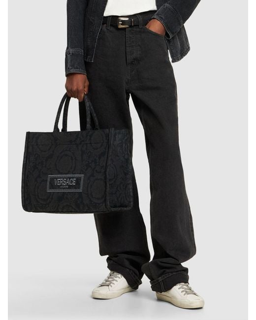 Versace Black Large Tech Jacquard Tote Bag