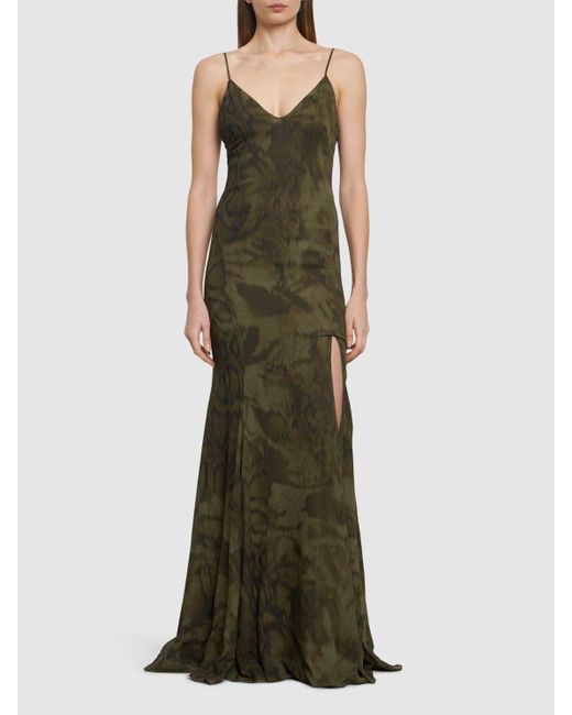Blumarine Green Printed Viscose Long Dress