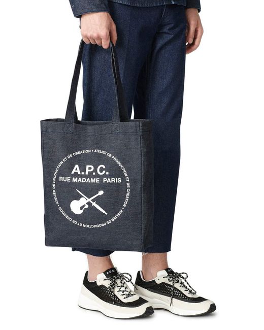 A.P.C. Logo Printed Denim Tote Bag - Lyst