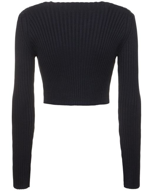 Cardigan in maglia di cotone a costine / zip di Auralee in Black