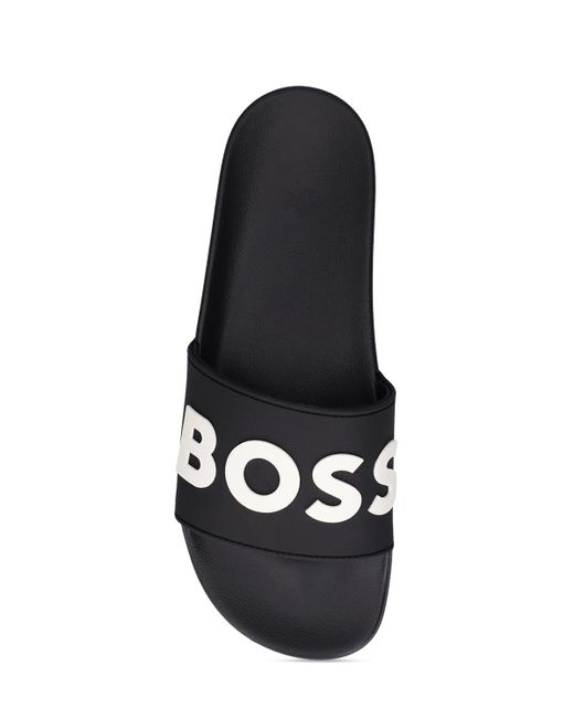 Boss White Logo Slide Sandals for men