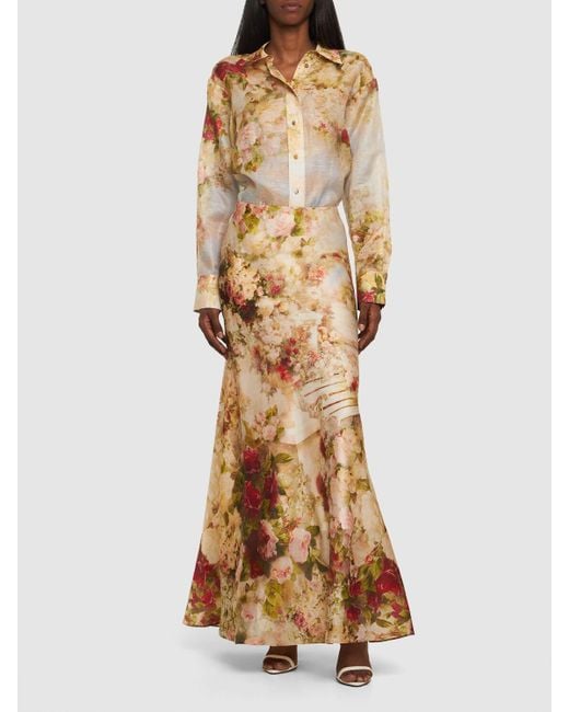 Falda larga de seda estampada Zimmermann de color Natural