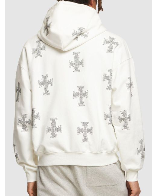 Unknown Natural Rhinestone Cross Cotton Hoodie for men