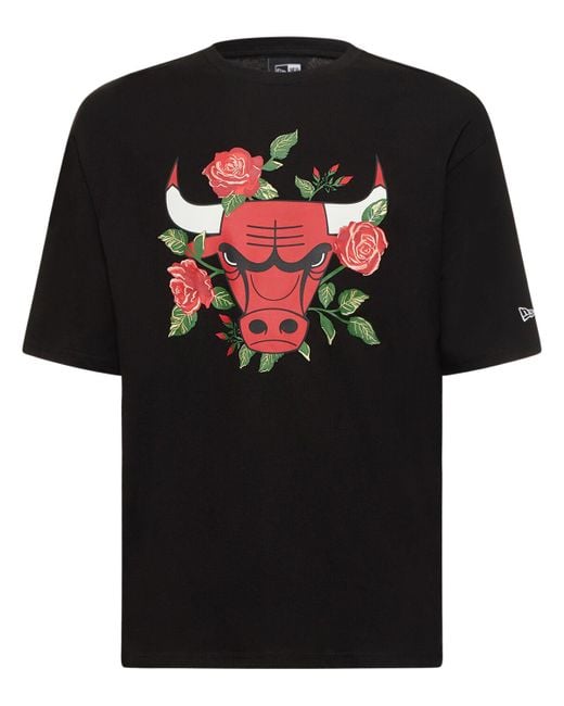 KTZ Black Chicago Bulls Nba Floral Graphic T-shirt for men