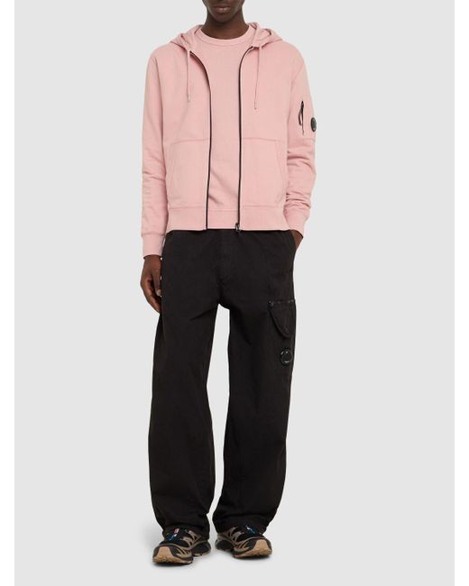 C P Company Pink Light Fleece Full Zip Hooded Sweatshirt for men