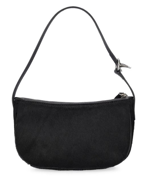 Liffner Black Mini Moon Pony Hair Leather Shoulder Bag