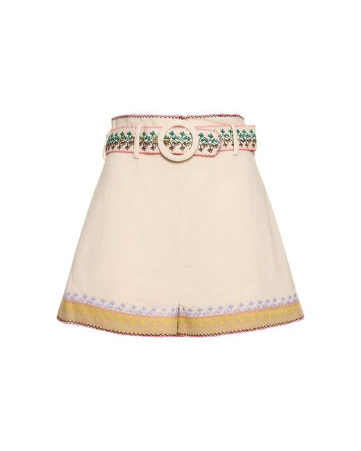 Zimmermann Natural August Embroidered Cotton Shorts