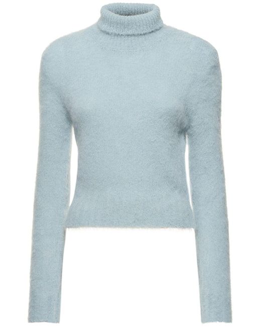 AMI Blue Brushed Alpaca Blend Turtleneck Sweater