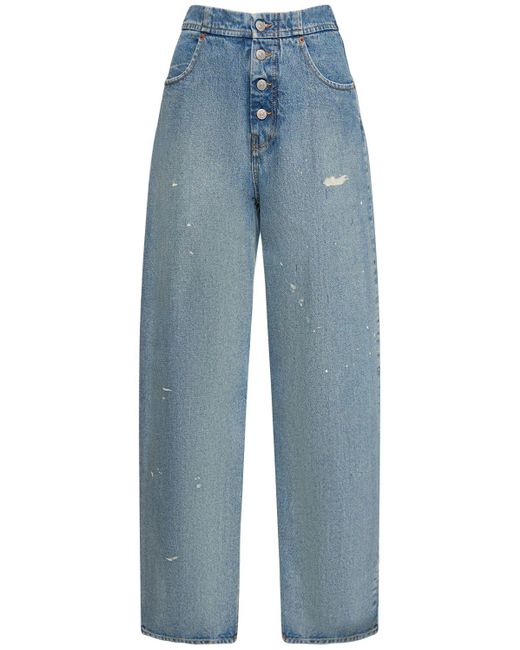 Jeans dritti vita alta in denim di cotone di MM6 by Maison Martin Margiela in Blue