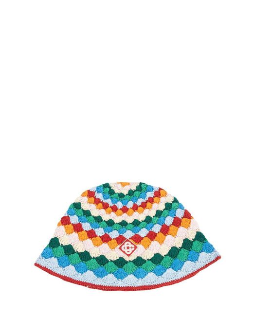 CASABLANCA White Mini Striped Logo Crochet Hat