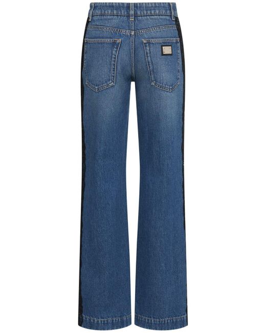 Mujer Jeans De Algodón Con Cintura Alta Y Encaje Dolce & Gabbana de color Blue