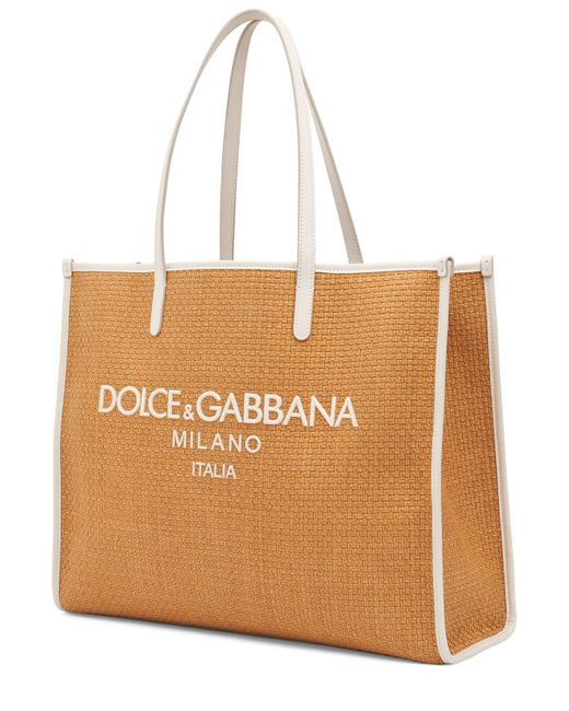 Dolce & Gabbana Natural Large Raffia Logo Shopping Bag