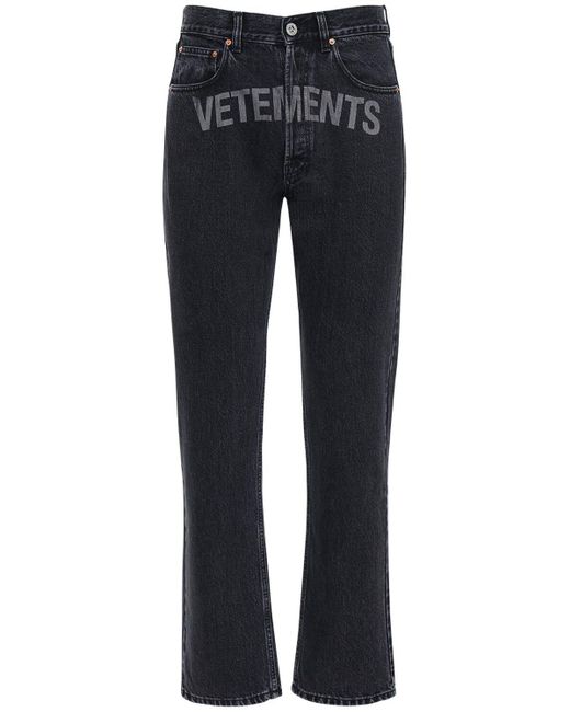 Vetements Black Logo Print Cotton Denim Jeans for men