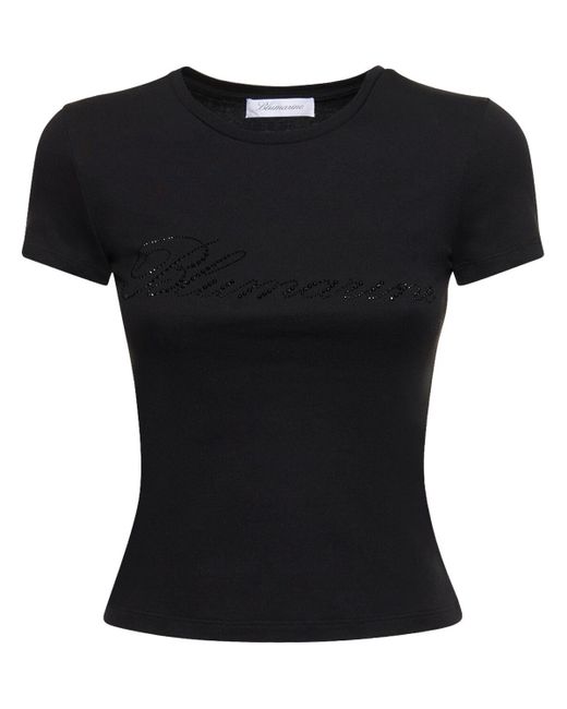 T-shirt in jersey di cotone con logo e cristalli di Blumarine in Black