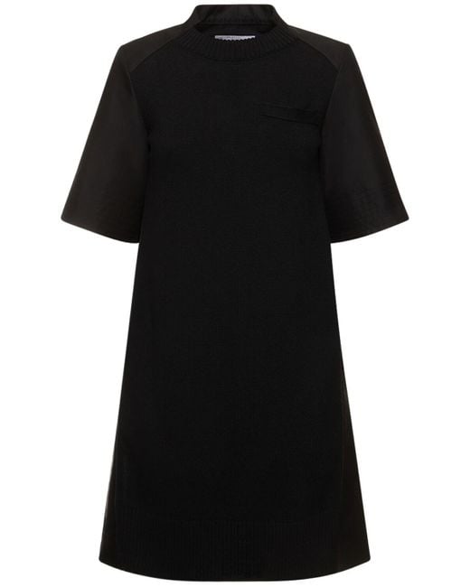 Vestido corto de punto de algodón gabardina Sacai de color Black
