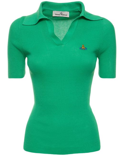 Vivienne Westwood Green Marina Cotton Knit Short Sleeve Polo