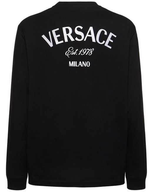 T-shirt en coton à manches longues Versace pour homme en coloris Black