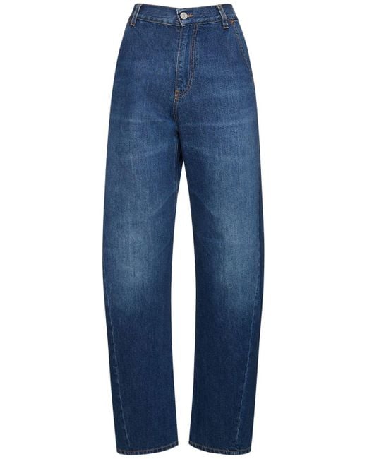 Victoria Beckham Blue Twisted Low-Rise Slouch Denim Jeans