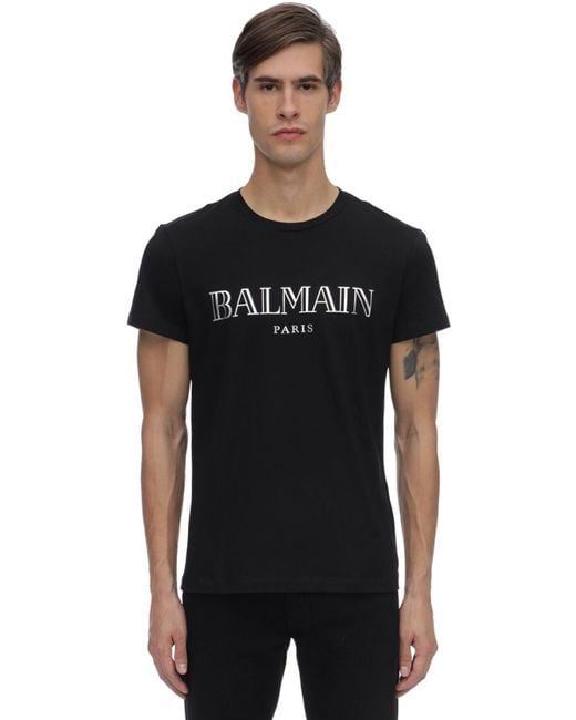 Balmain Printed Logo Cotton Jersey T-shirt in Black/Gold (Black) for ...