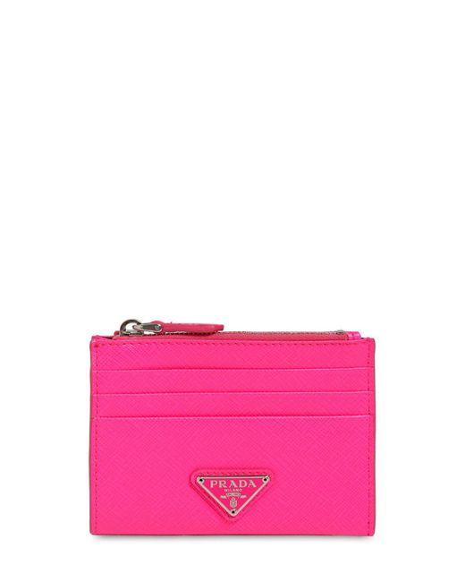 Prada Pink Saffiano Leather Credit Card Holder