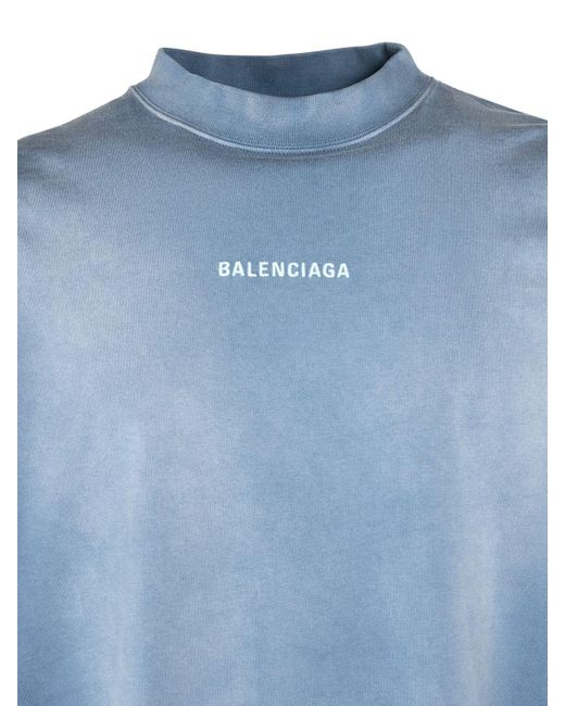 Balenciaga Blue Logo-print Cotton T-shirt for men