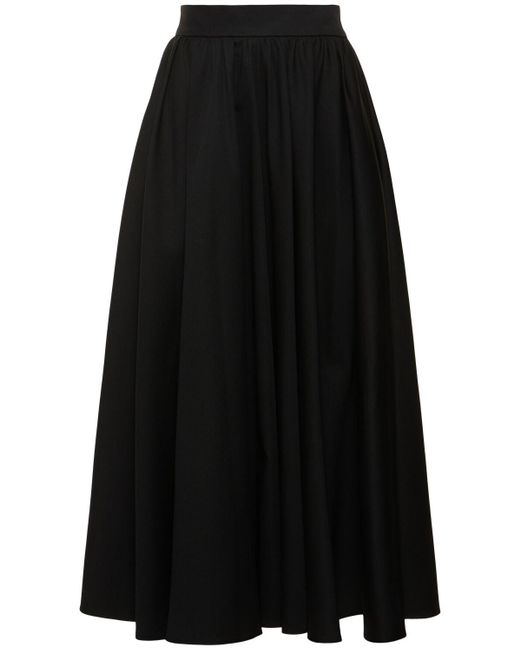 Patou Black Pleated Cotton Gabardine Long Skirt