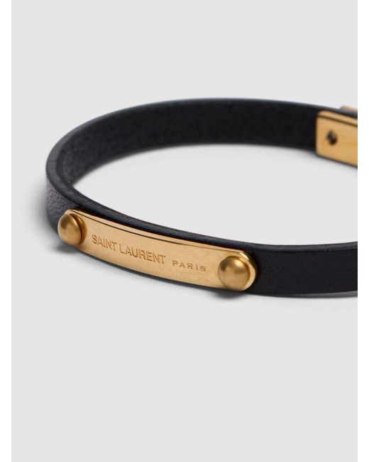 Saint Laurent Black Ysl Leather Bracelet