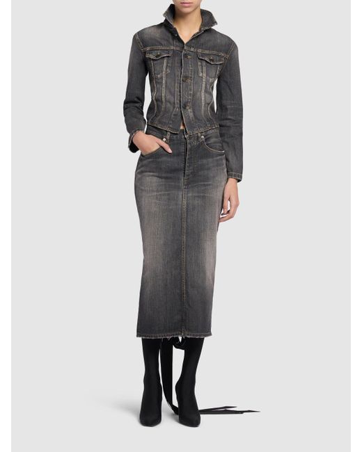 Balenciaga Lace-Up Denim Skirt in Gray | Lyst