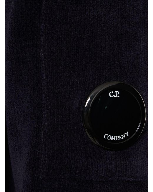C P Company Blue Cotton Chenille Knit Sweater for men