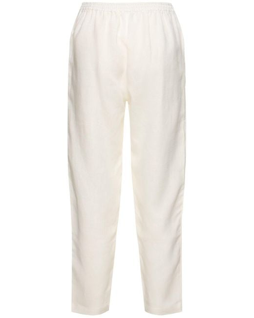 Pantalones de lino con cintura elástica Lido de color White