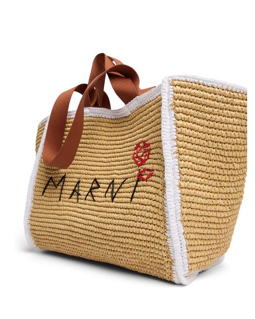 Marni Natural Medium Raffia Effect Shopping Bag