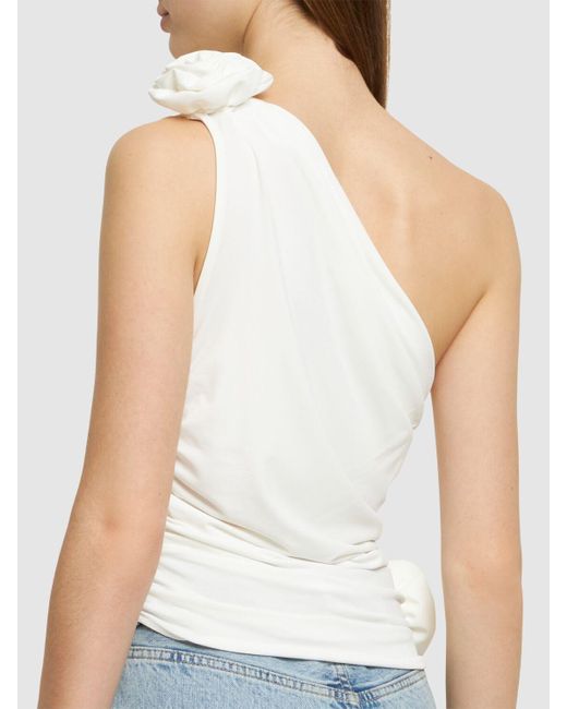 Haut asymétrique en jersey détail fleurs Magda Butrym en coloris White