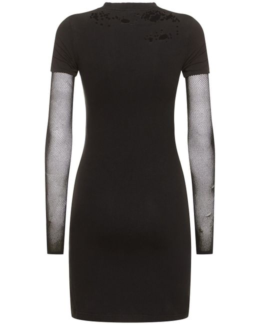 Balenciaga Black Kleid Aus Mesh Und Baumwolle Mit Druck