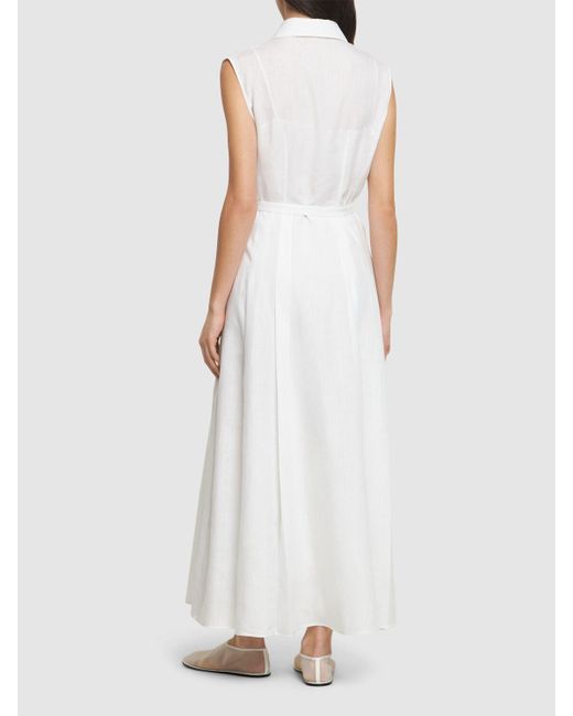 Gabriela Hearst White Durand Sleeveless Long Linen Shirt Dress