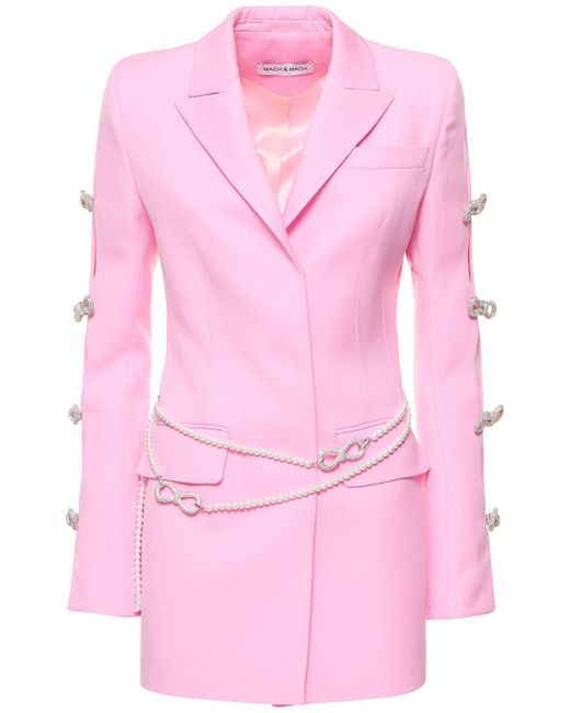 Mach & Mach Pink Embellished Wool Blazer Mini Dress