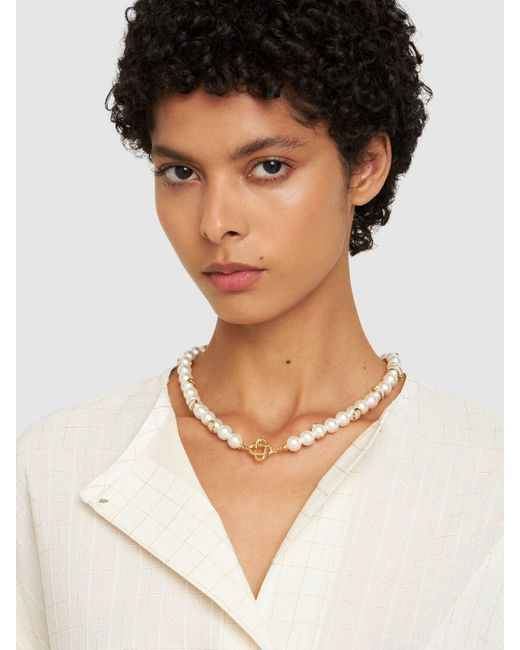 Casablancabrand White Faux Pearl Monogram Collar Necklace