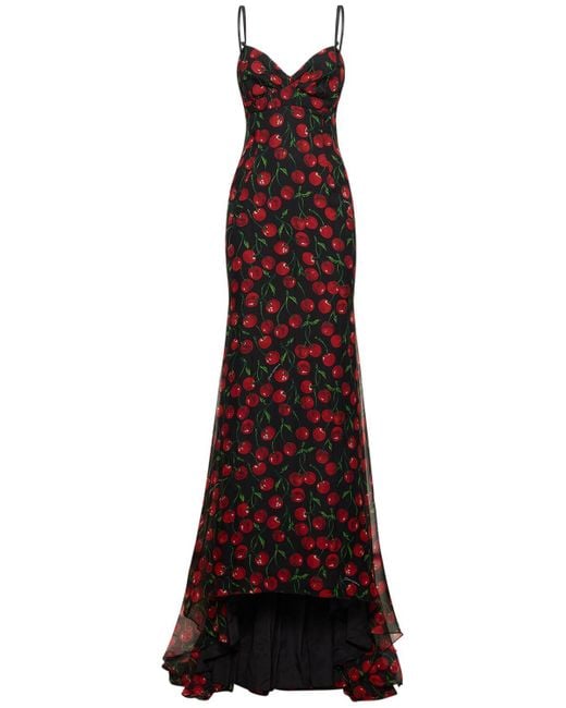 Dolce & Gabbana Purple Donna Cherry Printed Silk Chiffon Gown
