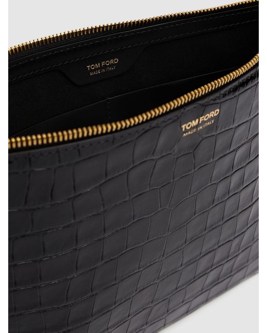 Tom Ford Flache Tasche Mit Krokodilprägung Und Riemen in Black für Herren