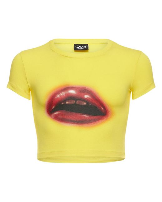 Mowalola Yellow Mouth Print Stretch Viscose Baby T-shirt for men