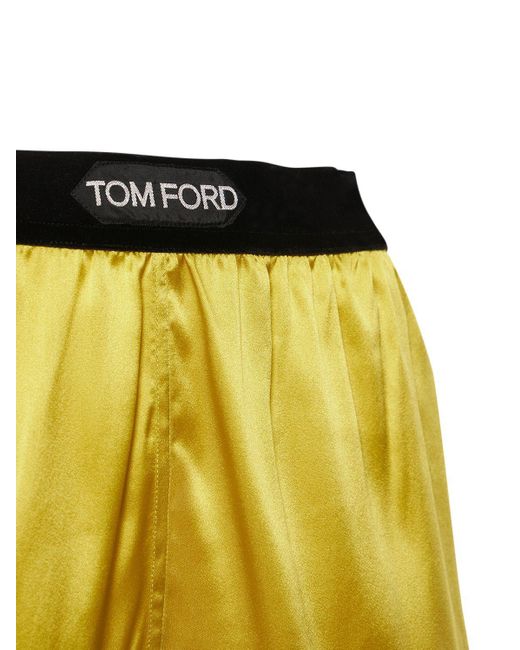 Tom Ford Yellow Logo Silk Satin Mini Shorts