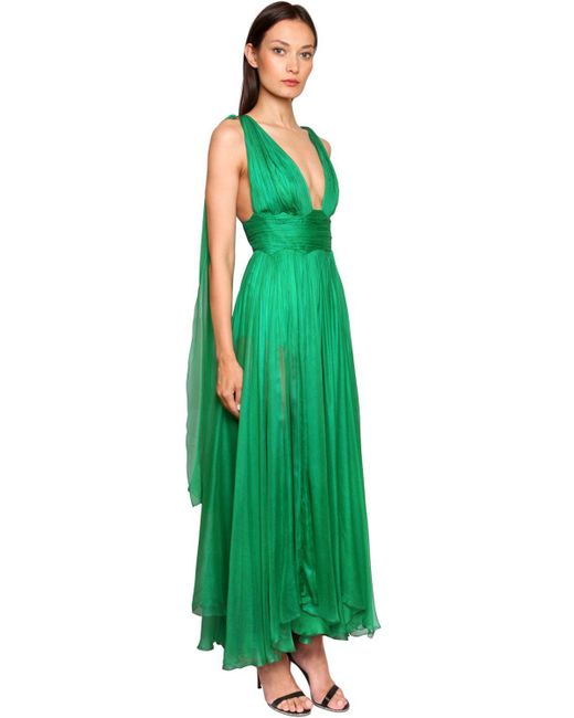 Vestido Largo De Muselina De Seda Metalizada Maria Lucia Hohan de color Green